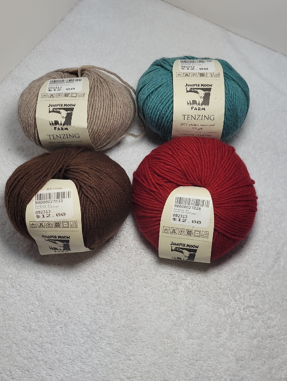Juniper Moon Tenzing Wool Yarn Bundle - Red, Teal, Brown, Beige NWT